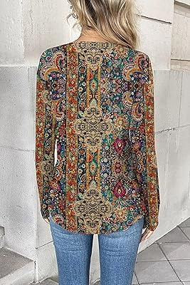 Coralina - Blusa Vintage con Cuello en V y Estampado Retro