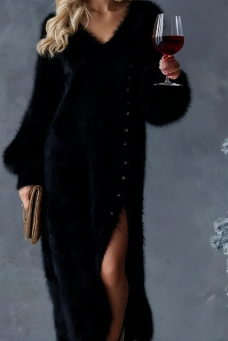 Emma | Elegante vestido de felpa de alta calidad para mujer con abertura lateral.