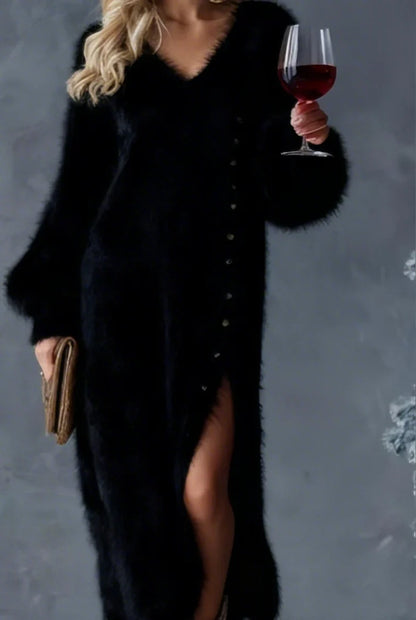 Emma | Elegante vestido de felpa de alta calidad para mujer con abertura lateral.