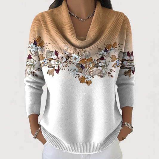 Alora | Jersey con Cuello Vuelto y Estampado Floral Suave y Delicado