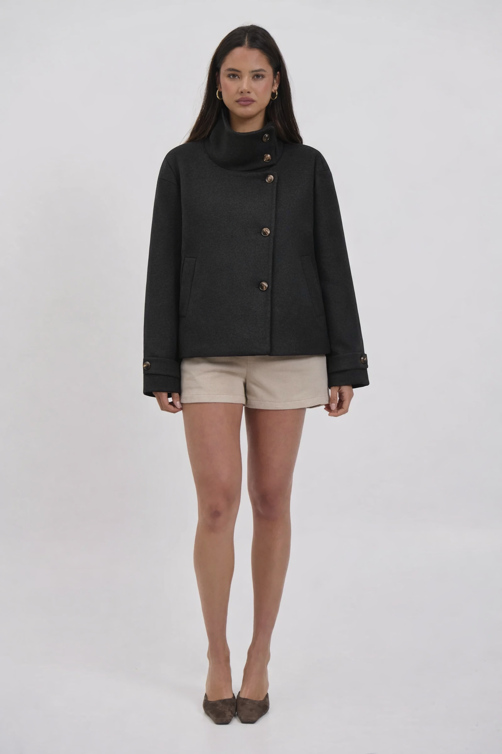 Alessia | Abrigo de Lana Texturizada con Cuello Alto