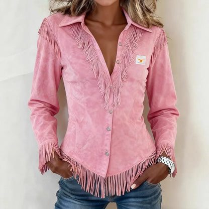 Selena │ Blusa de Ante con Botones y Flecos