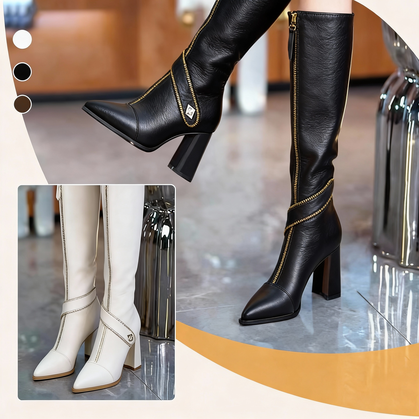 Yaiza | Botas Altas hasta la Rodilla con Punta Afilada y Tacón Grueso