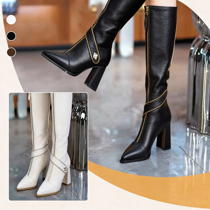 Yaiza | Botas Altas hasta la Rodilla con Punta Afilada y Tacón Grueso