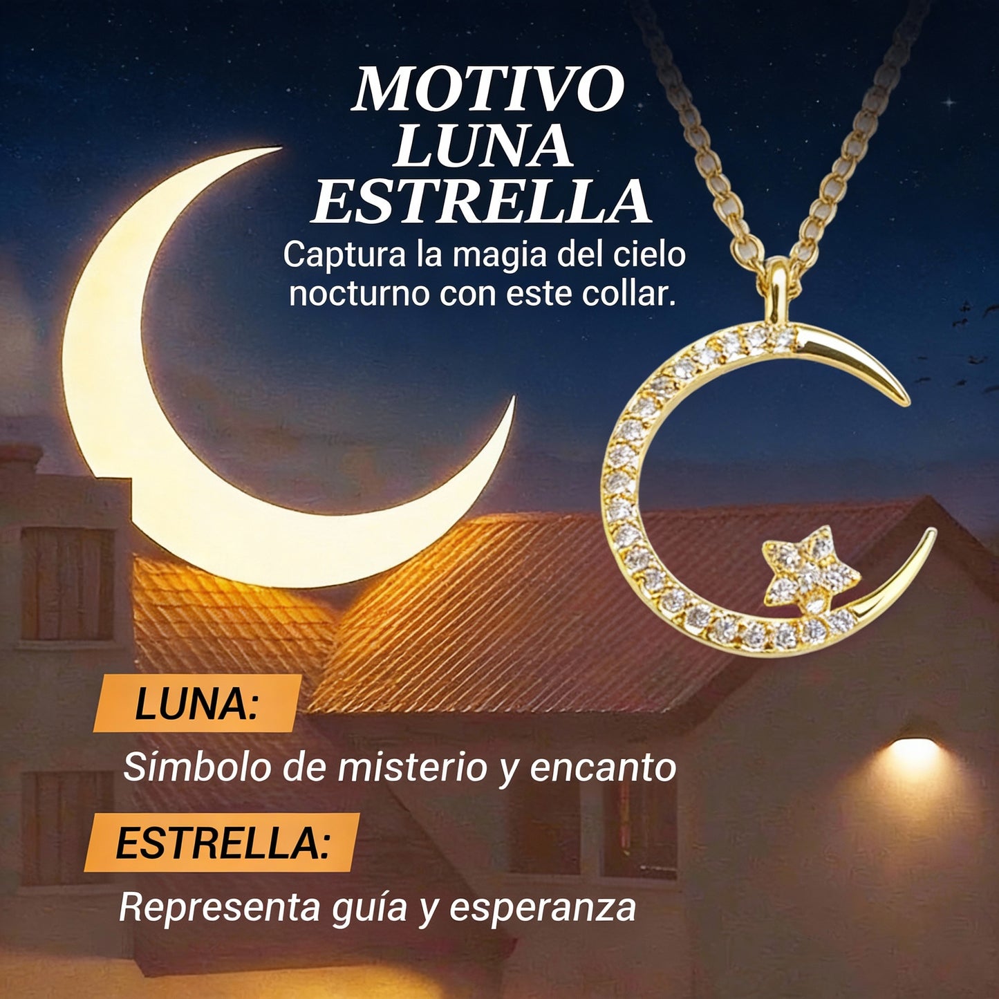 Lunea | Collar Celestial Lunar y Estrellas con Brillo Elegante