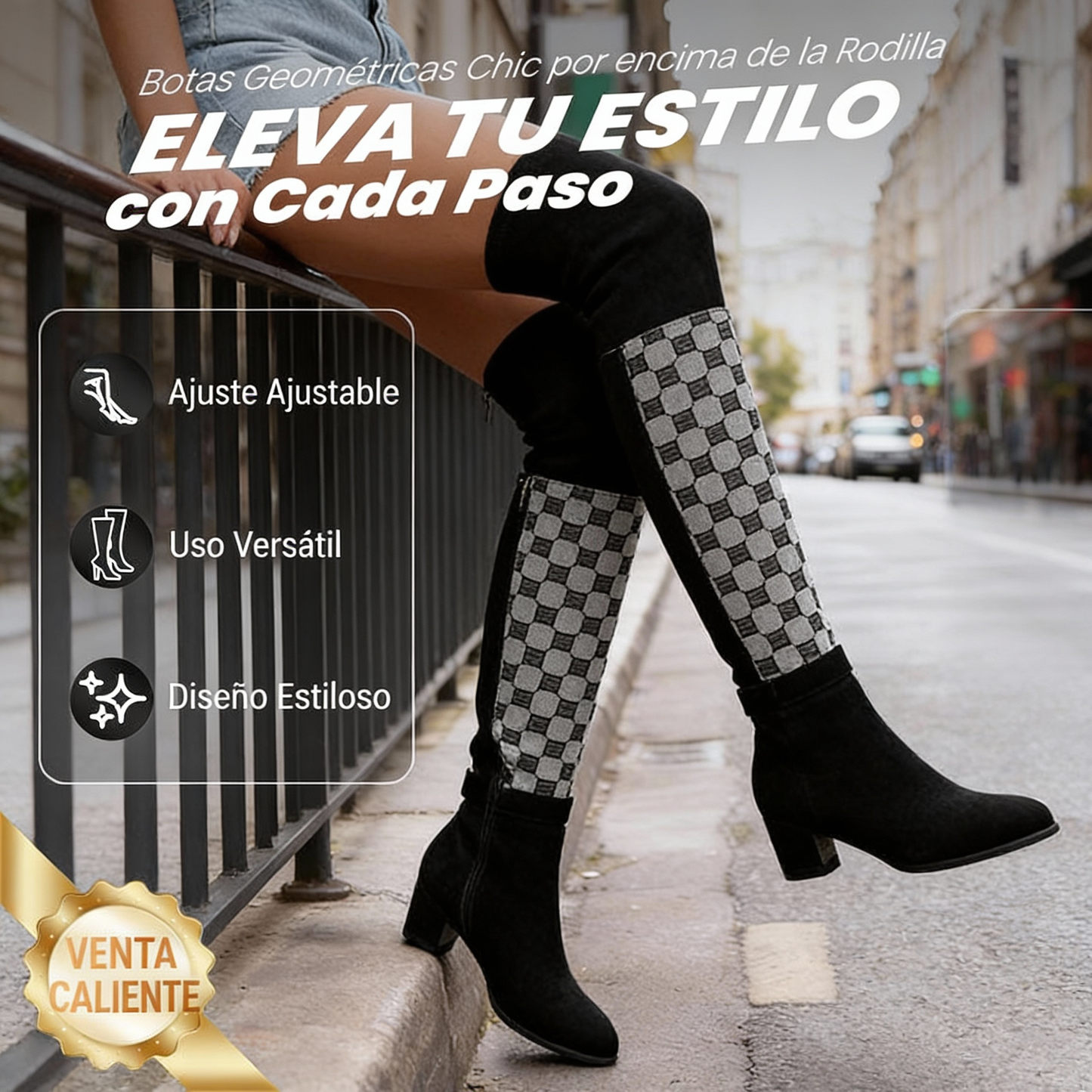 Mónica | Botas Altas hasta la Rodilla para Mujer con Tacón Grueso